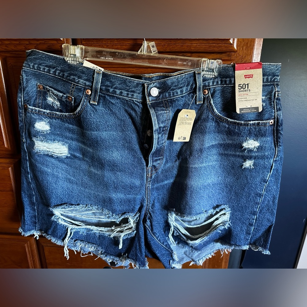 Levi's Blue 501 High Rise Denim Shorts